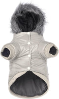 LESYPET Dog Coat for Small Dogs, Windproof Doggie Puffer Jacket with Leash Hole, Extra Warm Dog Jacket Winter Coat, Grey XL