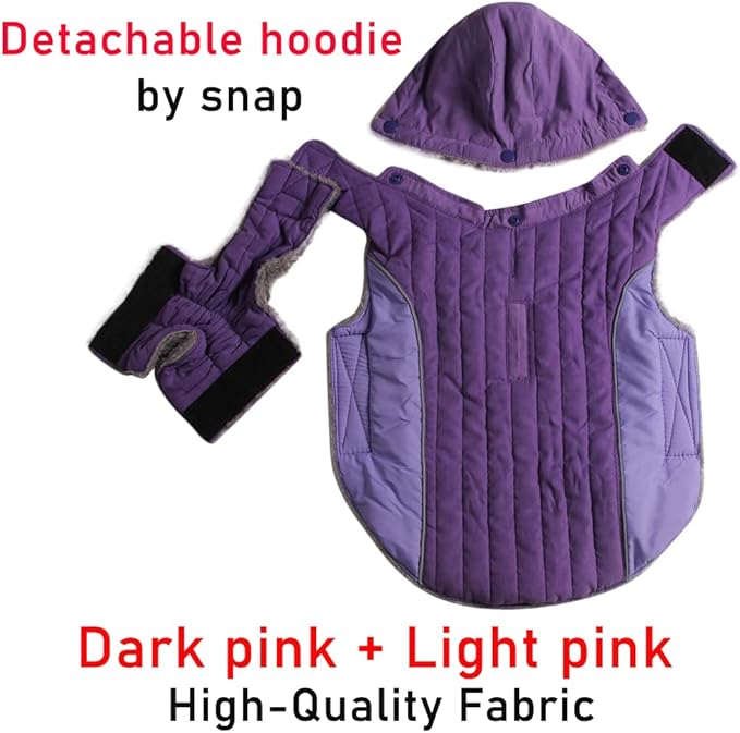Fleece Dog Hoodie for Large Dogs Super Warm Doggie Jacket for Cold Winter Dog Coats,Purple XXXL
