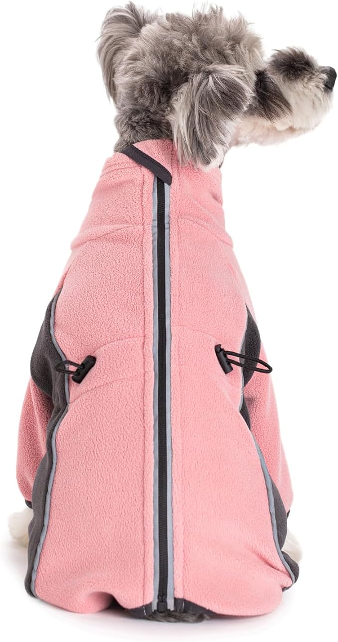 Fleece Dog Coat for Small Medium Dog,Pullover Pajamas Jumpsuit Bodysuit Puppy Coats with Legs, Pet Windproof Warm Cold Weather Jacket Full Body Vest Cozy Snowsuit Outfit Clothes (Pink, M)