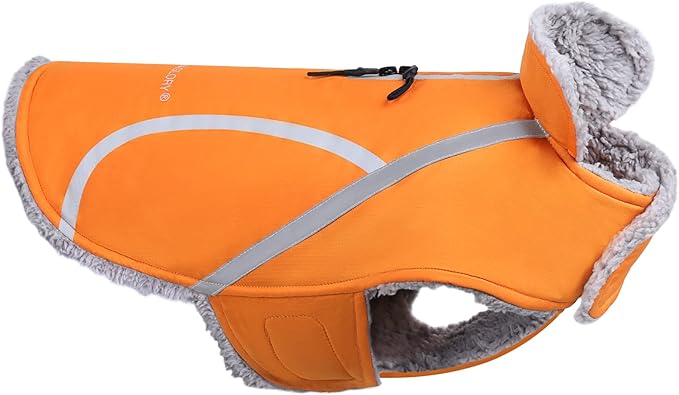 VIVAGLORY Frostfit Dog Coat, Dog Jacket for Winter & Cold Weather, Warm Fluffy Fleece Lined Water Resistant Reflective for Puppy, Coat with Velcro Fastening & Leash Hole, M, Orange