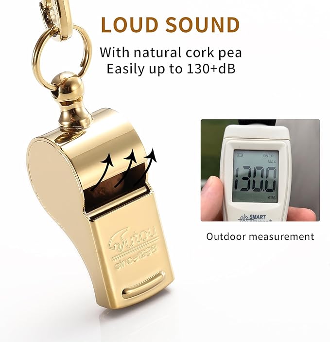 HUTOU Whistle L5523CTJ Brass Golden Whistle with Lanyard, Metal Whistle for Coaches and Police