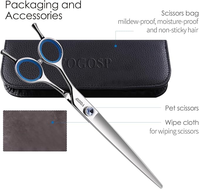 Straight Left Handed Dog Grooming Scissors 8.0'' Long Shears for Grooming Dogs Poodle Large Pet Japanese 440C Stainless Steel Super Sharp(8.0'' Straight)