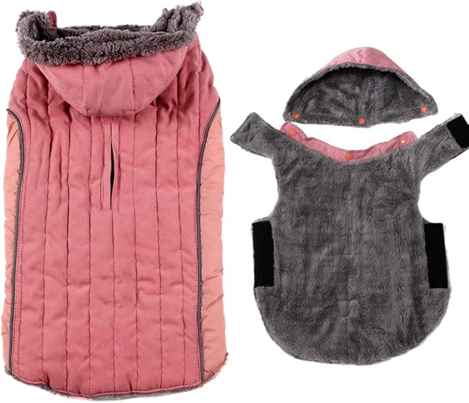 Fleece Dog Hoodie for Large Dogs Super Warm Doggie Jacket for Cold Winter Dog Coats,Pink XL