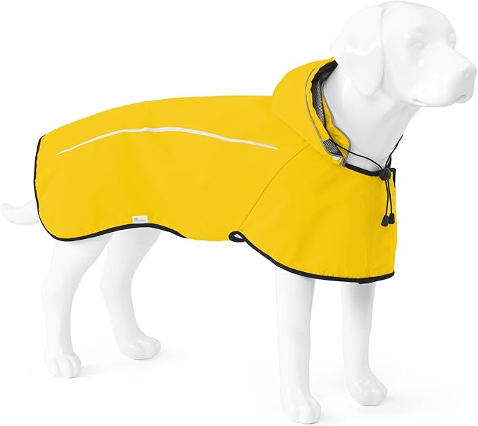 Mile High Life Dog Raincoat, Adjustable Waterproof Pet Rain Jacket, Reflective Hooded Poncho for Small Medium Large Dogs, Lightweight Breathable Pet Rain Coat (Yellow,XS Chest 15"-18")