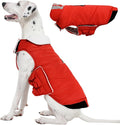 Kuoser Dog Coat Large, Cold Weather Reflective Waterproof Dogs Jacket with Warm Fleece Lining, Turtleneck Dog Winter Coat with Zipper, Doggy Snow Jacket Pet Coats for Small Medium Large Dogs, Red XL