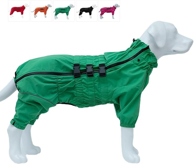 Dogs Waterproof Jacket, Lightweight Waterproof Jacket Reflective Safety Dog Raincoat Windproof Snow-Proof Dog Vest for Small Medium Large Dogs Green XS