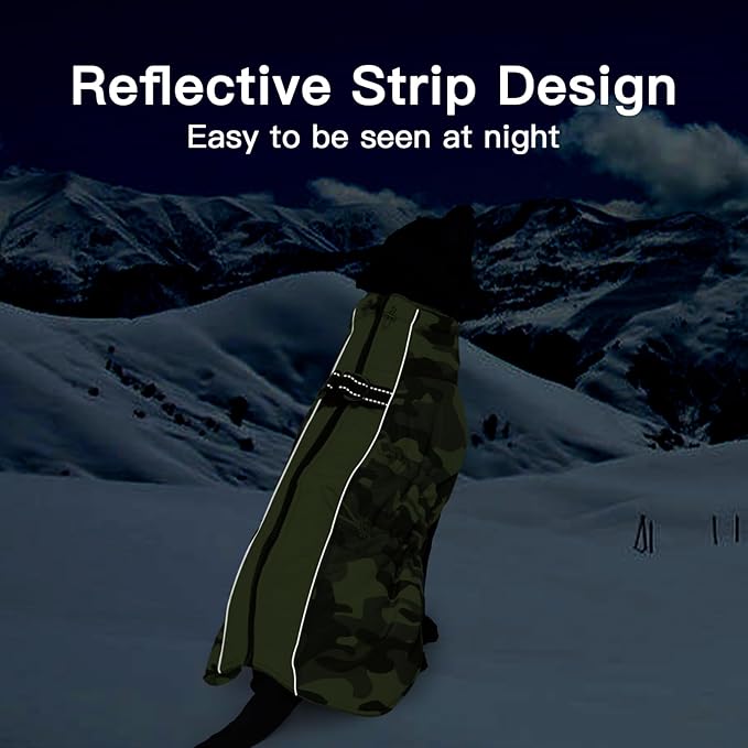 Dog Coat - Warm Zip Up Snowsuit for Large Dogs, Reflective, Water-Resistant, Camouflage