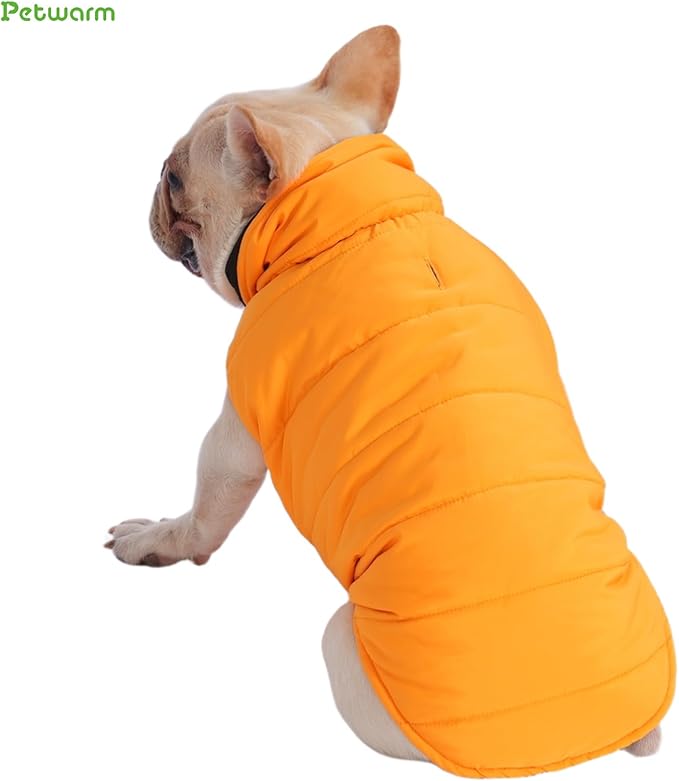 PetWarm Reversible Dog Cold Weather Coats, Waterproof Dog Puffer Vest, Vest for Dogs with Hook-and-Loop Strap, Windproof Outdoor Coat for Winter Walks and Snowy Days, Orange, M