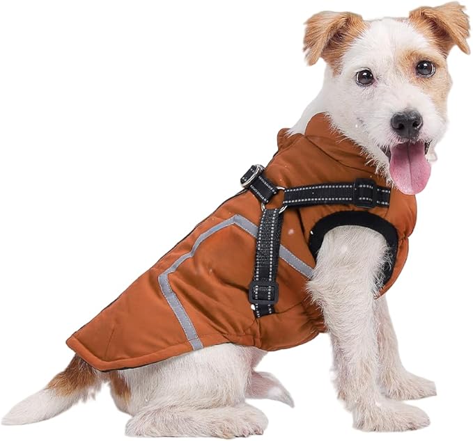 Warm Dog Coat Reflective Jacket, Waterproof Winter Coat for Dogs Turtleneck Dog Clothes for Cold Weather (Yellow, S(Chest:14.1-15.7",Neck:(12.9"))