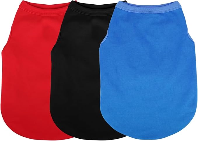 Paiaite 3 Pieces Plain Dog Shirt Sleeveless Puppy Cotton Dog Shirts Breathable Pet Apparel Tank Top Colorful Puppy Sweatshirt Clothes for Small Medium Dogs Red Black and Blue XXS
