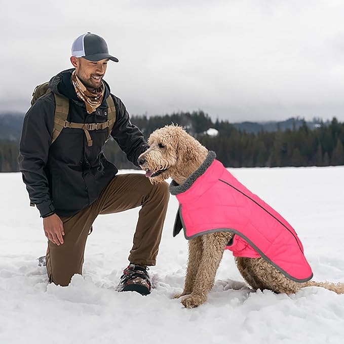 Fragralley Dog Coat Large, Waterproof Dog Jacket with Warm Fleece Lining, Adjustable Reflective Dogs Winter Coat, Turtleneck Pet Coats for Cold Weather (Pink XL)