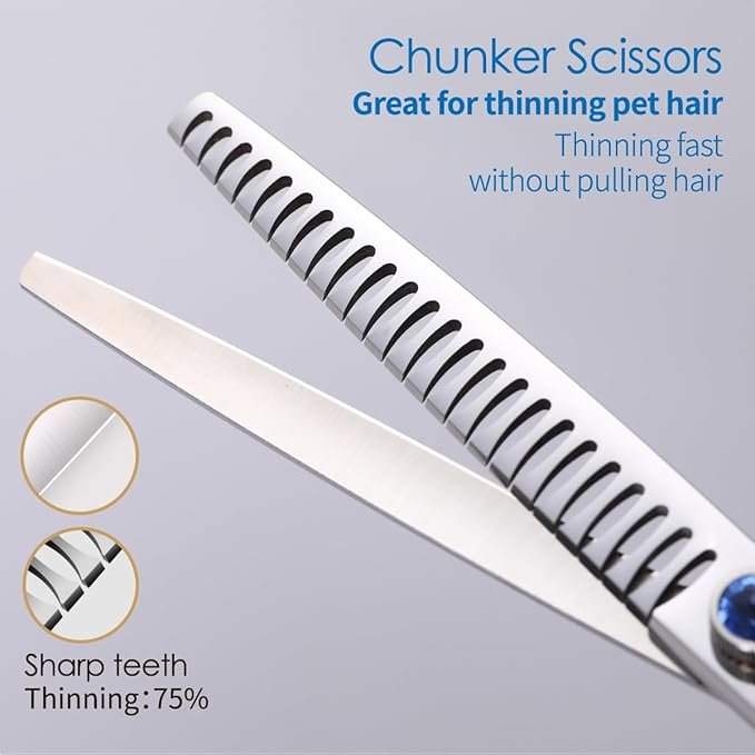 Left Handed Dog Grooming Scissors Kit 8 in Professional Curved Thinning Straight Shear 3pcs Set for Grooming Big Dogs Poodle Pet Japan 440C Stainless Steel(8.0'' Kit, 4Pcs)