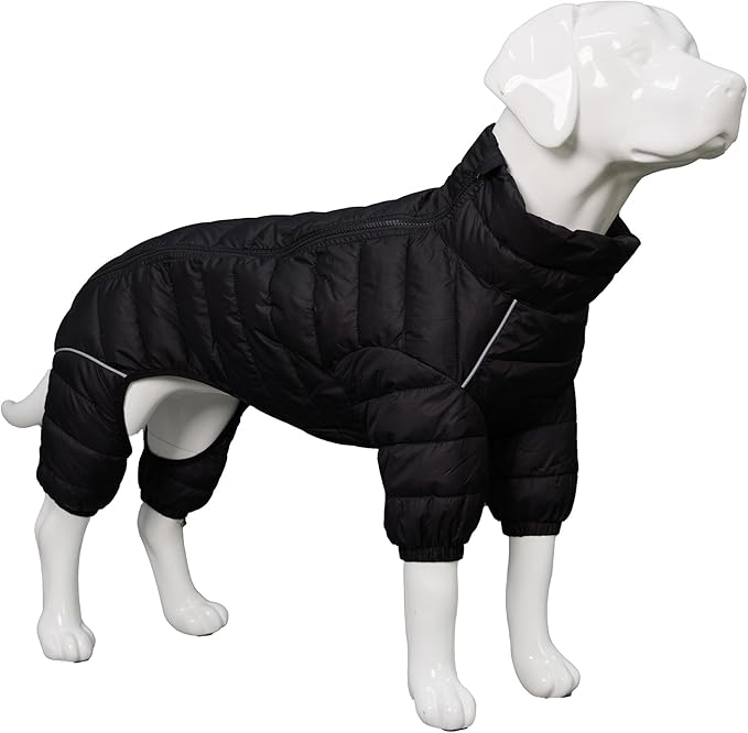Lovelonglong Dog Coat Dog Warm Jacket, 4 Legs Covered Waterproof Windproof Reflective Warm Dog Vest, Zippered Adjustable Outdoor Dog Snow Jacket for Small Medium Large Dogs Black L
