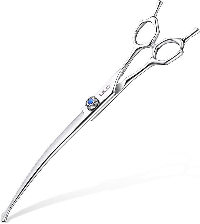 ULG 7.5" Curved, Compact Dog Grooming Scissors - Professional Pet Shears, Silver Stainless Steel