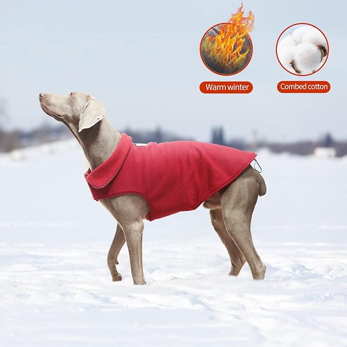 Fleece Dog Coat Pet Jacket Reflective for Cold Weather for Extra Large to Small Pets(Red,S)