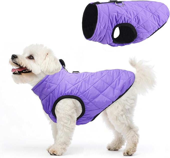 SCENEREAL Dog Winter Coat - Warm Dog Jacket with Built-in Harness for Small & Medium Dogs, Waterproof Cold Weather Coat with Zipper, Fleece Puffer Vest Windproof Snow Clothes for Puppy & Pet
