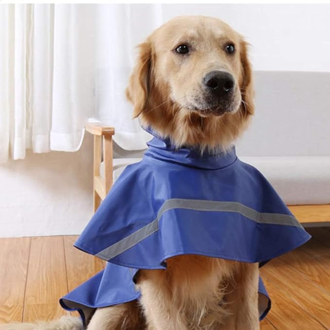 NACOCO Large Dog Raincoat Adjustable Pet Water Proof Clothes Lightweight Rain Jacket Poncho Hoodies with Strip Reflective (XXL, Blue)