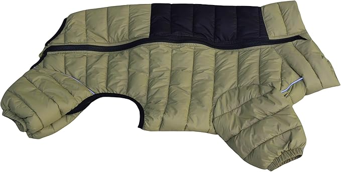 Olive Green Dog Jacket, 4 Legs Covered Waterproof Windproof Reflective Warm Vest, Zippered Adjustable Outdoor Snow Jacket for Small to Large Dogs XL