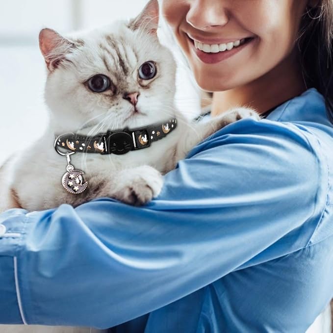 2Pcs Breakaway Cats Collars Cat Collars for Boy & Girl Cats Adjustable Kitten Collars with Bell,Black+Tangerine