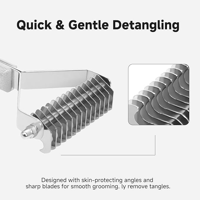 Bamboo Undercoat Rake & Deshedding Comb Set - 4 Piece Pet Grooming Kit with Detangling Brush for Matted Fur Removal, Gentle Massage and Deep Cleaning for Dogs and Cats