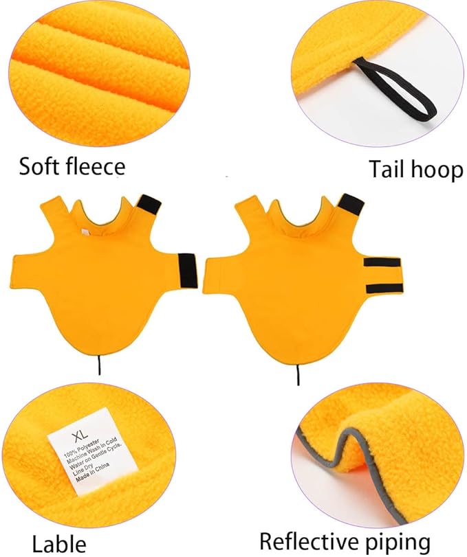 Fleece Dog Coat Pet Jacket Reflective for Cold Weather for Extra Large to Small Pets(Yellow,S)
