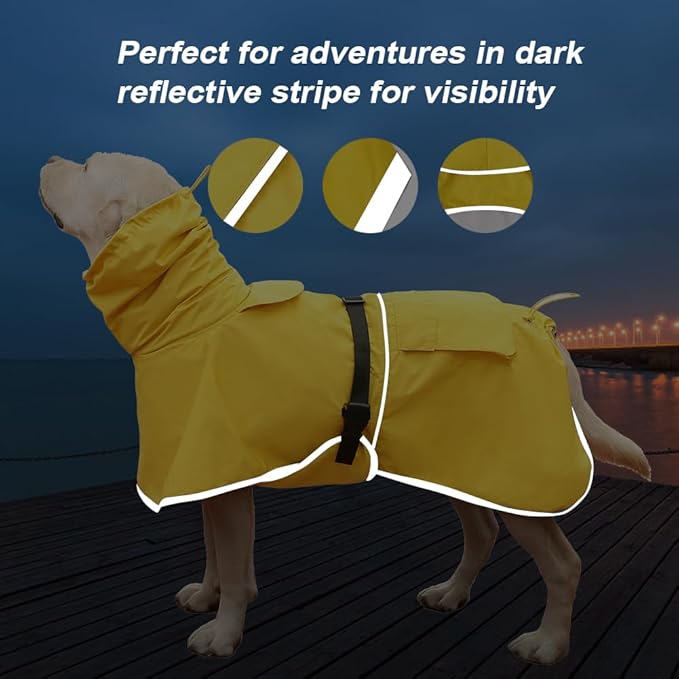 Dog Raincoat Waterproof Dog Rain Coat with Hoodile, Reflective Adjustable Lightweight Pet Rain Jacket for Medium Large Dogs(Yellow, 7XL)