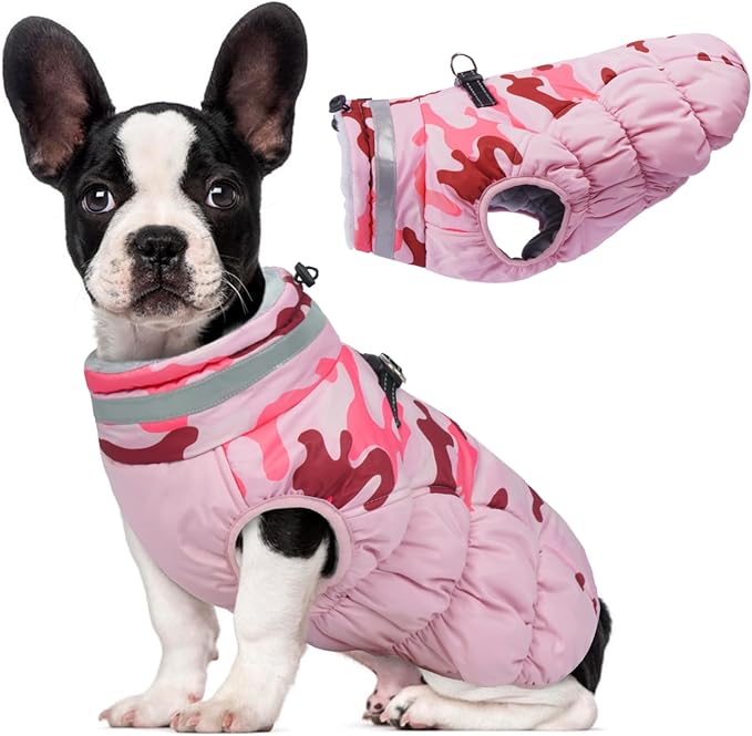 Lelepet Warm Dog Winter Coat Dog Coats for Medium Dogs Waterproof Dogs Jacket with Harness Built in Reflective Cold Weather Coats Windproof Zip-Up Winter Fleece Vest Snowsuit Dachshund Pink Camo