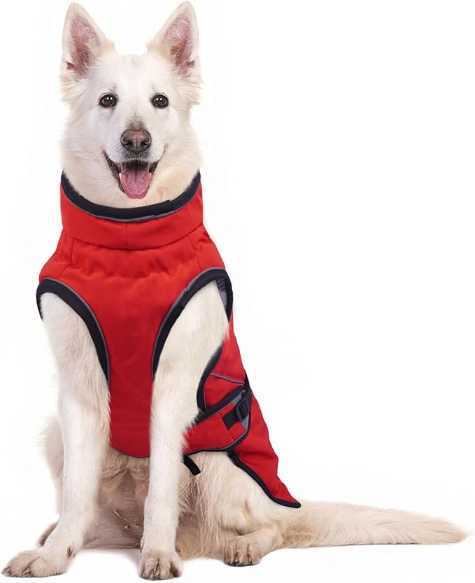 Warm Dog Coat for Winter,Waterproof Jacket with Zipper,Detachable Dog Coat with Adjustable Buckle,Comfortable Jacket for Dogs in Cold and Windy Days.3XL Red