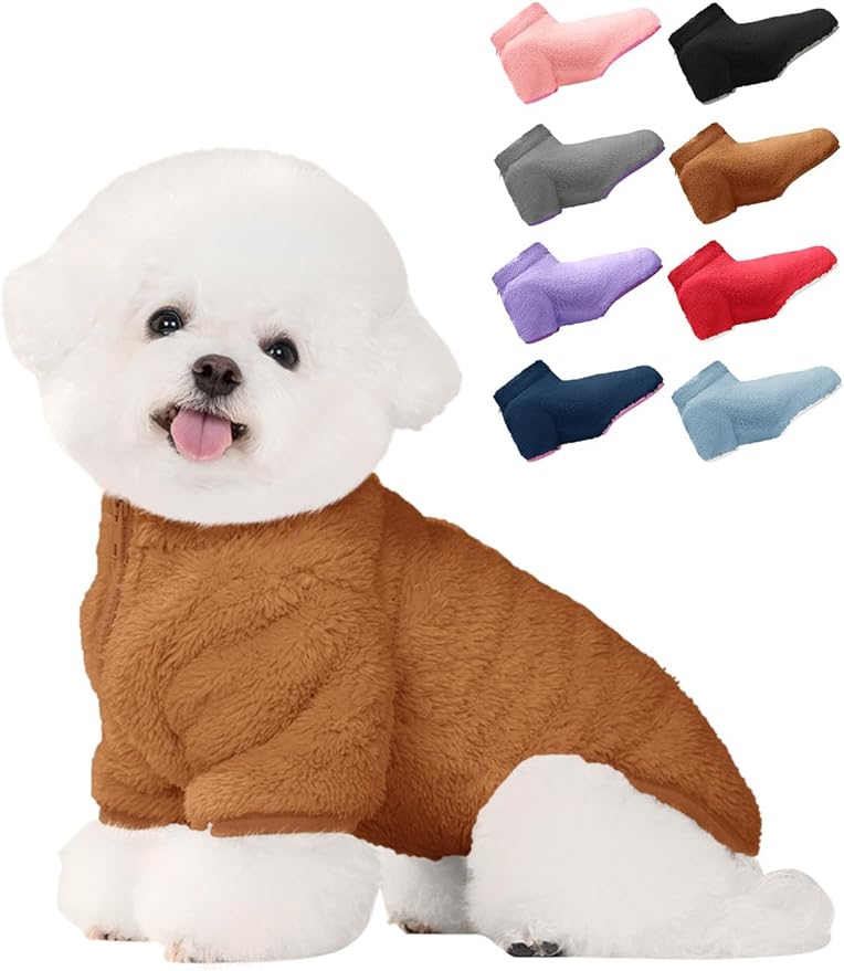 Haloumoning Dogs Fleece Winter Coats Jackets for Small and Medium Dogs Thick Full Zip Sherpa Turtleneck Puppy Jackets