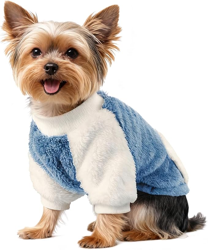 LESYPET Dog Sweater for Small to Medium Dogs, Fleece Lining Puppy Sweatshirt in Winter, Warm Puppy Clothes Pullover Jumper, Blue M