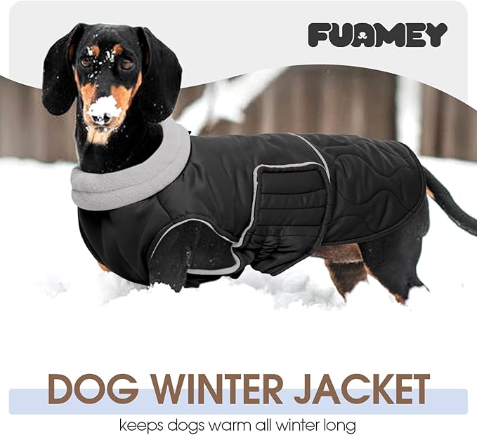 FUAMEY Dog Winter Coat Warm, Dogs Turtleneck Fleece Jacket, Waterproof Cold Weather Puppy Snowsuit with Harness Hole, Extra Small Sherpa Vest for Pet (Black, XS)