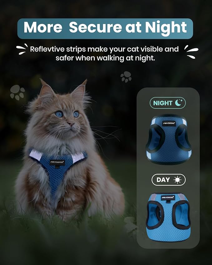FAYOGOO Cat Harness, Cat Leash and Harness Set for Walking Escape Proof, Harness for Small Cats/Small Dogs, Large Kitten/Puppy Harness and Leash, Harness for Cats S-XXL(Tranquil Teal, XX-Large)