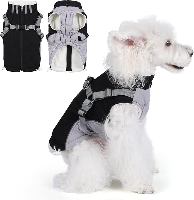 Gyuzh Dog Coat with Harness Dog Jacket Winter Waterproof Dog Coats Dog Harness Coat Cold Weather Winter Dog Coat with Harness Built in for Small Medium Large Dogs