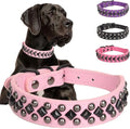 Serijoars Spiked Studded PU Leather Dog Collar for Small, Medium, Large Breeds, Pit Bull, Bully, Husky, Terrier, Adjustable (Pink, M (32-38CM))