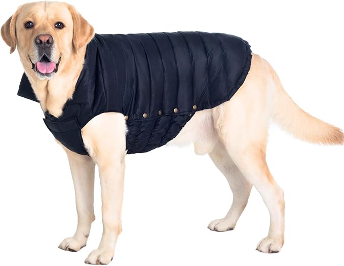 SPACE LION Dog Puffer Jacket, Down Winter Coat, Durable Outdoor Coat for Cold and Windy Conditions, Waterproof, Lightweight Jacket, Adjustable Fit for Small, Medium, Large Dogs(Black,28/4XL)