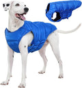 Kuoser Dog Puffer Jacket Warm Dog Coat for Large Dogs, Windproof Reflective Pet Padded Vest Cold Weather Clothes Puppy Snowsuit with Hook & Loop Coats, Easy On/Off, Blue XL