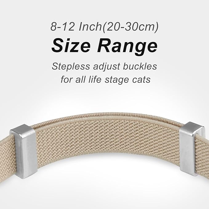 AirTag Cat Collar,Ultra Elastic Cat Tracker Collar with Apple Air Tag Holder, [Lightweight][Scratch Resistant] Stepless Adjustable GPS Pet Collar for Cats Kittens (Khaki)