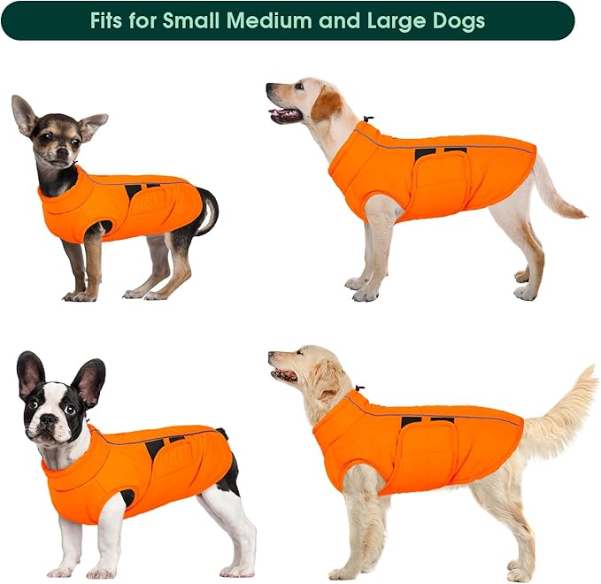 Kuoser XXXL Dog Coat, Dog Jackets for Large Dogs, Reflective Pet Winter Coat Cold Weather Coats, Doggie Snow Jacket Warm Apparel Clothes for Great Dane, Orange XXXL