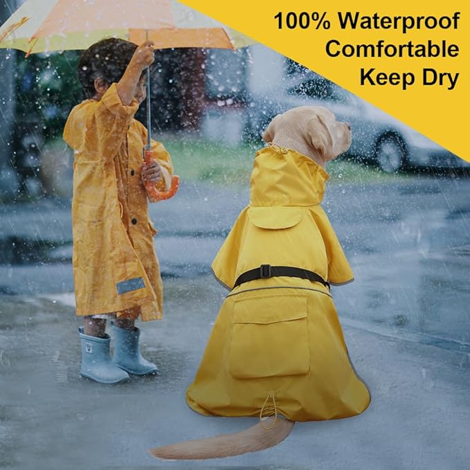 Dog Raincoat Waterproof Dog Rain Coat with Hoodile, Reflective Adjustable Lightweight Pet Rain Jacket for Medium Large Dogs(Yellow, 7XL)