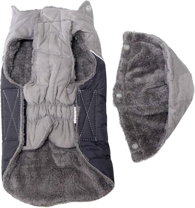 Fleece Dog Hoodie for Large Dogs Super Warm Doggie Jacket for Cold Winter Dog Coats,Grey XL
