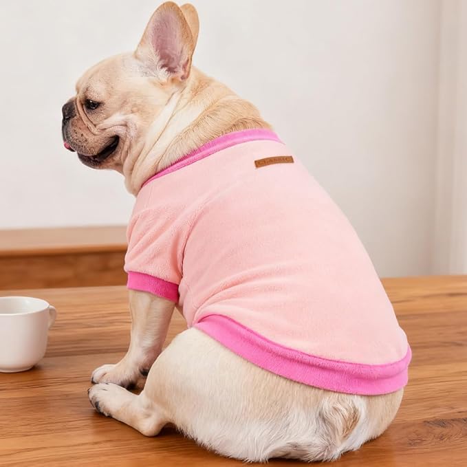 GreenJoy Classic Fleece Dog Sweater – Soft & Warm Stretchy Sweatshirt for Small Dogs & Cats, Cold-Weather Pullover for Everyday Wear (Light Pink, Medium)