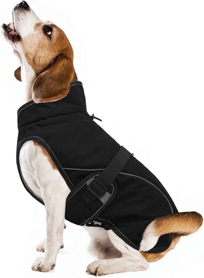Warm Dog Coat for Winter,Waterproof Jacket with Zipper,Detachable Dog Coat with Adjustable Buckle,Comfortable Jacket for Dogs in Cold and Windy Days.L Black