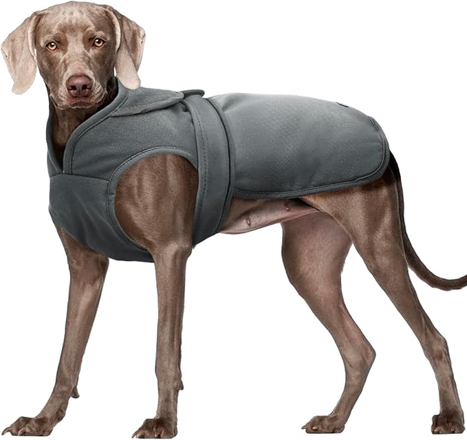 Kuoser Canvas Dog Coat, Warm Dog Jacket Reflective Fleece Pet Cold Weather Coat, Warm Doggie Clothes Waterproof Winter Vest with Zipper Leash Hole for Small Medium Large Dogs, Grey 2XL