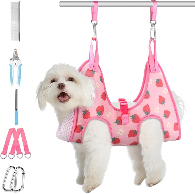 Supet Dog Grooming Hammock, Dog Hanging Harness for Nail Trimming Doorframe, Pet Holder Restraint for Clipping Nails, Pet Hoist Sling for Cutting Nails, Ear & Eye Cleaning, Medicine at Home (S)