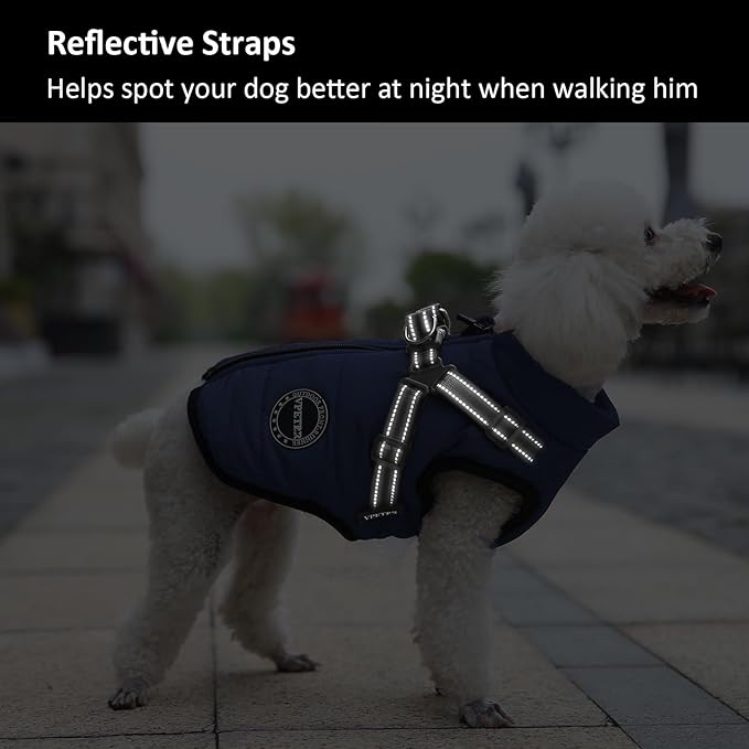 Dog Winter Coat,Warm Jacket Paded Fleece Pet Vest with Built in Harness, Windproof Reflective Cozy Adjustable Snow Pet Coat Clothes with Zipper for Small Medium Large Dogs