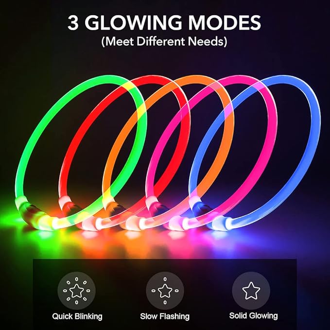 BSEEN Light Up Dog Collar - 360° Visible Rainproof LED Dog Collar Rechargeable - TPU Cuttable Glowing Pet Collar for Small Medium Large Dogs - Safety Dog Lights for Night Walking& Camping (Blue 70cm)