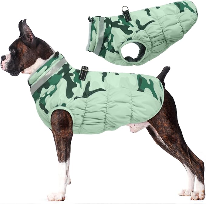 Lelepet Warm Dog Winter Coat Dog Coats for Large Dogs Waterproof Dogs Jacket with Harness Built in Reflective Cold Weather Coats Windproof Zip-Up Winter Fleece Vest Snowsuit Pitbull Labrador XXL