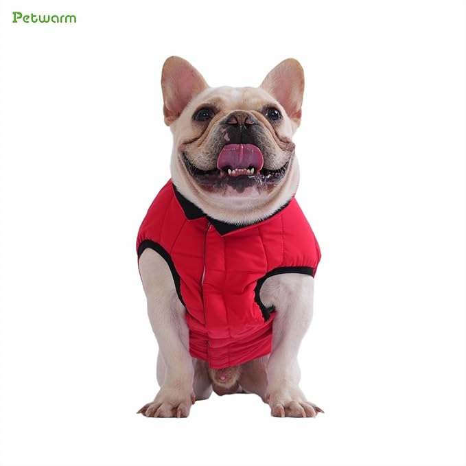PetWarm Reversible Dog Winter Coat, Windproof Dog Puffer Vest, Soft Vest for Dogs with Hook-and-Loop Strap for Easy Dressing, Waterproof Coat for Dogs with Adjustable Fit, Red, S