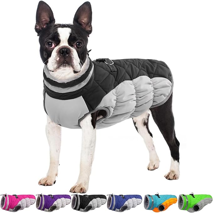 Dog Jackets for Medium Dogs,Medium Dog Coat,Warm Pet Winter Coat Zip Up Back,Waterproof Dogs Jacket with D-Ring,Pet Cold Weather Coats with Fleece Lined, Snowsuit Pug Boston Terrier,Black,M