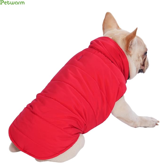 PetWarm Reversible Dog Winter Coat, Windproof Dog Puffer Vest, Soft Vest for Dogs with Hook-and-Loop Strap for Easy Dressing, Waterproof Coat for Dogs with Adjustable Fit, Red, S